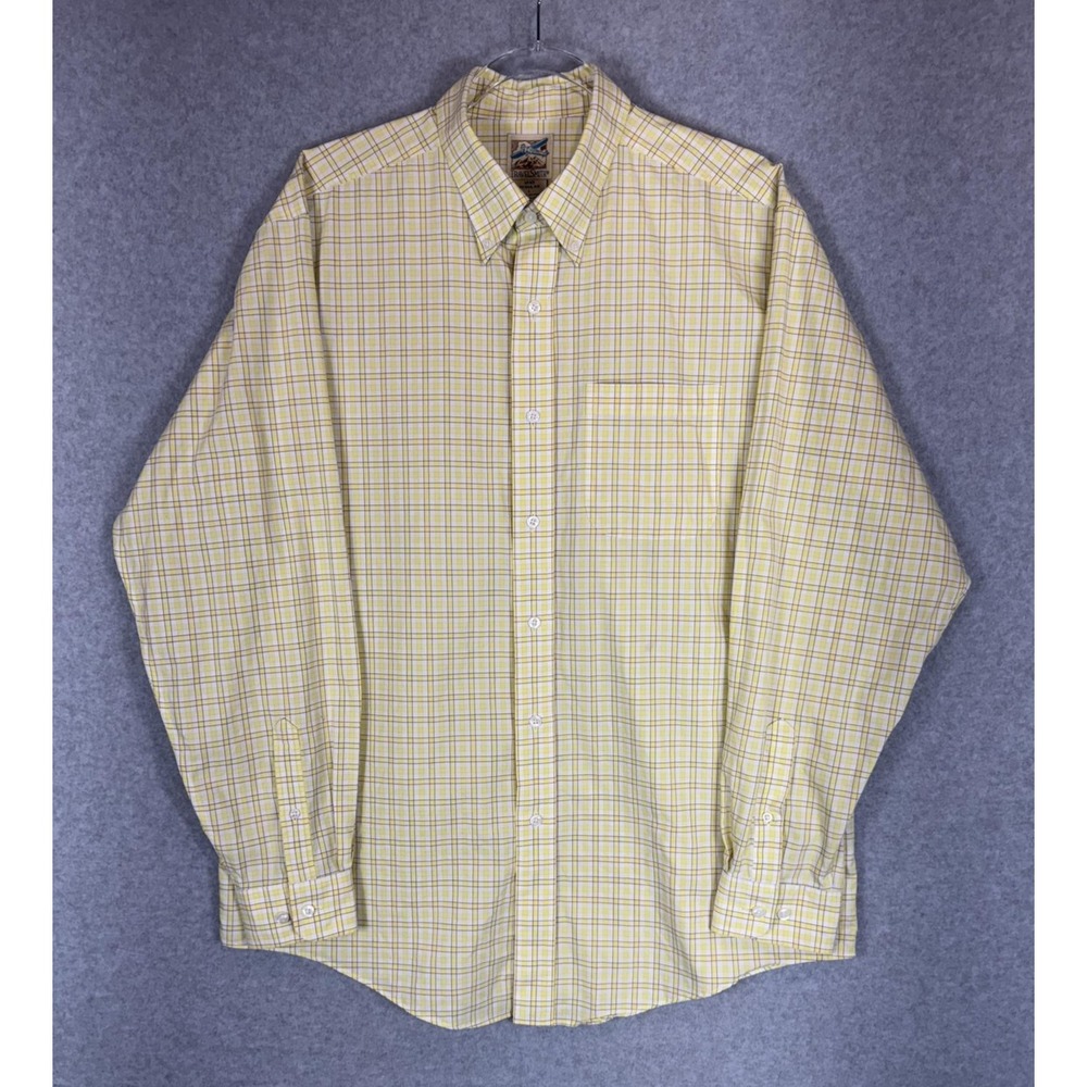 TravelSmith Shirt Mens Large Yellow Plaid Button Down Cotton Long Sleeve Classic